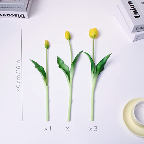 WAKISAKI 16-inch Premium Real Touch Fake Tulips, Artificial Flowers with Buds, Flexible Stem Easy to Shape - Image 2