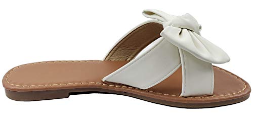 Image of Tiara Women's Bow Sandals, Slip On Flat Slides with Bow Detail | Cute Summer Sandals, Cushioned for All-Day Comfort - Great for Beach, Vacation & Everyday Wear