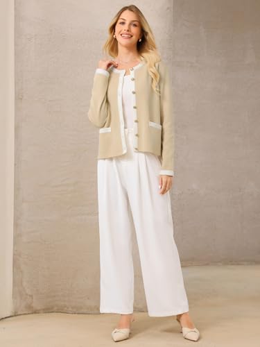 Women's Casual Cardigan Sweater Crewneck Contrast Color Long Sleeve Knit Ribbed Jacket Coat2