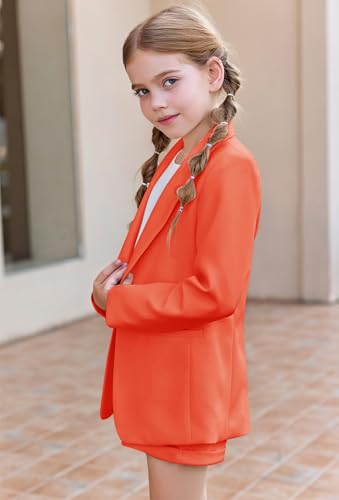 Image of Batermoon Girls 2 Piece Outfits Button Front Long Sleeve Blazer and Short Pants Suit Sets 4-14 Years