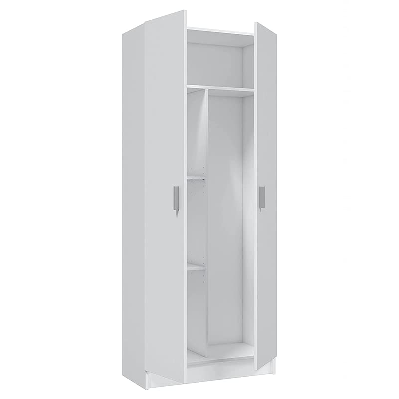 Mondo Viro - Armario de madera blanco para guardar objetos y armario con compartimento para escobas (portaescope 2 puertas) 73 x 37 x 180 cm