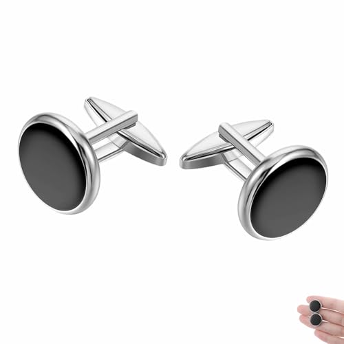 Gemelos para Hombre Gemelos Retro Redondos Negros Adornos del Metal para Camisa para Boda Cumpleaños Negocios Camisa