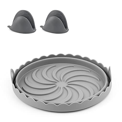 Air Fryer Silikonkorb Faltbar, LNSYSNS Luftfritteusen Silikon Töpfe mit 2 Stücke Handschuhe Gegen Verbrühungen, Backblech aus Silikon Zubehör für Backen und Kochen von Speisen Cover