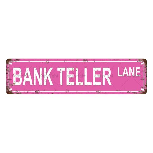 BANK TELLER LANE OCCUPATION Targa in metallo vintage, cartello stradale, decorazione per la casa, decorazione per la stanza, decorazione da parete, decorazione per bagno, bar, bar, garage, 40,6 x 10,2