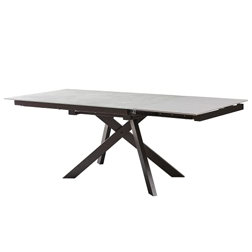 Acanva Expandable Dining Table for 6-8 Seat, Modern Rectangle Design with Extension Leaf for Kitchen Restaurant, Thicker Top and Carbon Steel Pedestal, 63''(+23.3’’)x35.5''x30''H, Grey