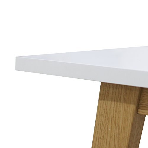 IDS Home Mid Century Modern Kitchen Dining Room Table Classic White Wooden Look Table Top Desk with Solid Metal Leg for 4/6 People, Home Office Leisure Coffee Table