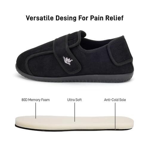 Men's 80-D Memory Foam Adjustable Wide Diabetic Slippers for Swollen Feet, Edema, Arthritis, Elderly Indoor/Outdoor2