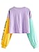 SweatyRocks Women's Letter Print Color Block Crop Sweatshirt Long Sleeve Pullover Tops Multi-1 Medium
