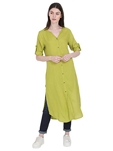 Image of Women's Rayon Solid Long-Length Kurti