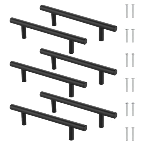 Luxeu Tiradores Cocina, 6 Piezas Tiradores Negros, 96mm Distancia de Agujeros, Puxadores Cozinha con 12 Tornillos, Acero Inoxidable, para Cajones, Armarios, Gabinete