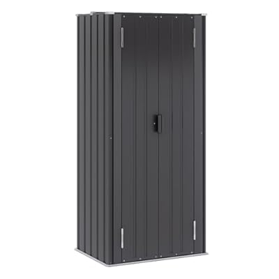 Greesum 69'' Metal Storage Shed, 28 Cuft Storaged Cabinet with Lockable Door, Functional Tool Organization Cabinets with Adjustable Shelves, for Home, Backyard, Patio, Garage, Lawn, Black