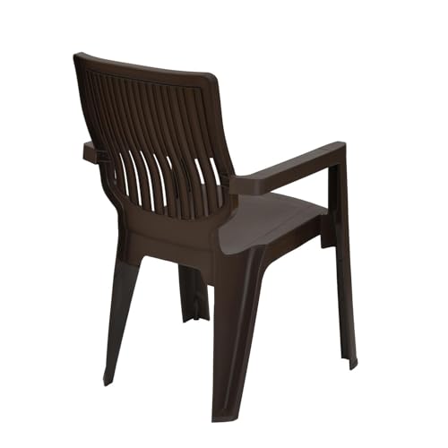Image of Nilkamal Ortho Comfort Plastic Chair with Arm|Set of 4| 3 Year Warranty |Stackable Chair for Home, Living Room, Dining Room, Cafe & Balcony |Ergonomic Back Support |Indoor & Outdoor |Season Rust Brown