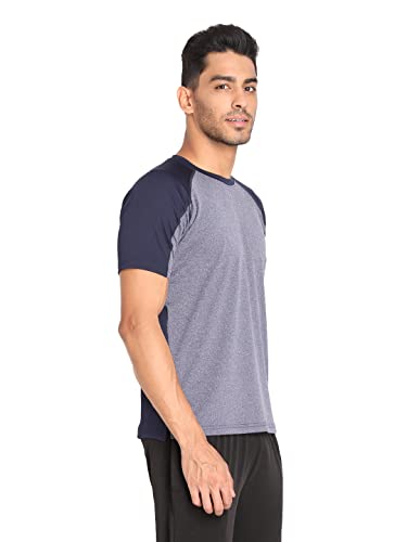 Image of CHKOKKO Men's Round Neck Gym T-Shirt Blue Melange Navy XXL