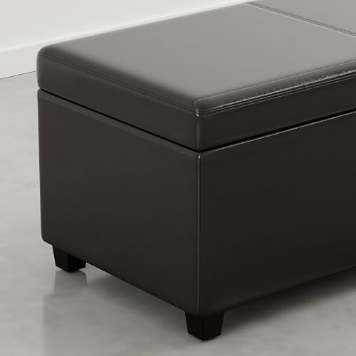 Image of SIMPLIHOME Avalon 54 inch Vegan Leather Storage Ottoman in Dark Clove Brown