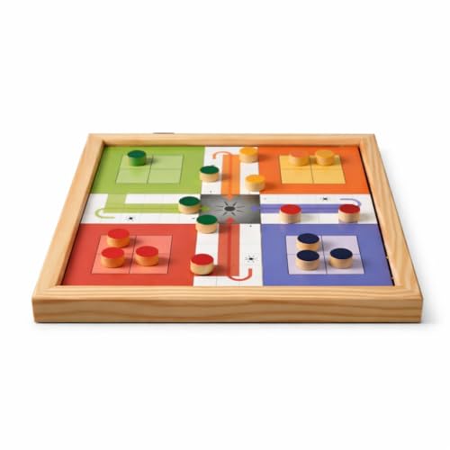 Image of The Art of Games 2-in-1 Ludo & Snakes & Ladders in White Color Wooden Board Game | Handcrafted Sheesham Wood | Classic Indoor Family Fun for Kids & Adults | Includes Pawns & Dice 10.5 Inches