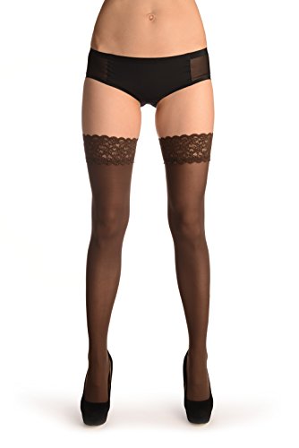 Brown Luxurious Hold Ups With Floral Silicon Lace 60 Den - Stay - Up (Stockings)3