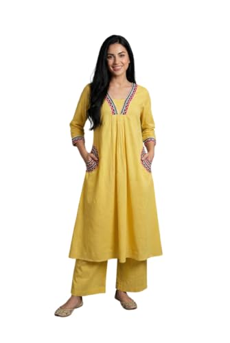 Kurta brodé orange en coton khadi pour femme élégante