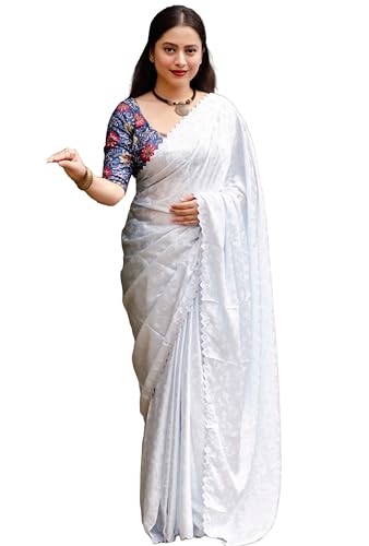 Image of Panzora Women's Soft Crepe Silk Saree With Contrast Blouse Piece.