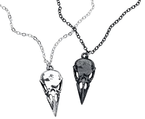 Alchemy Gothic Coeur Crane Necklace Women Necklace Black-Silver, Pewter,