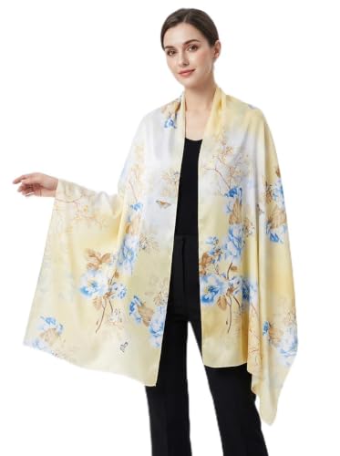 Image of Floral Printed Silk stole | silk Scarf for Women | stylish silk stole for women | Soft Lightweight Stole, Shawl & Neck Wrap | Scarf for Wedding, Party, Travel & Casual Wear