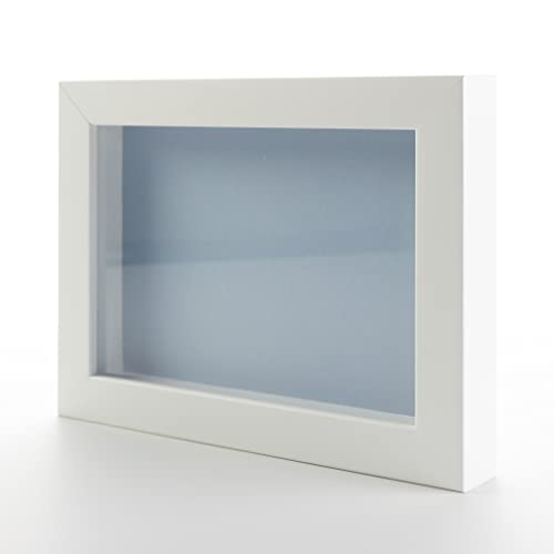 20x24 Shadow Box White Solid Pine Wood Display Frame with Blue Acid-Free Backing UV Acrylic & Hanging Hardware with 0.75