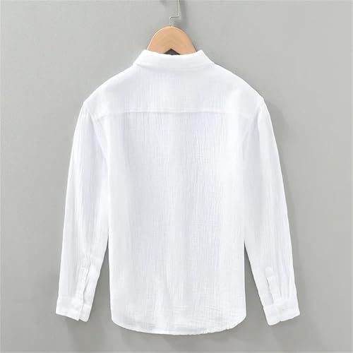 Men's Casual Shirt Crinkled Double Gauze Long Sleeve Square Neck Cotton Beach Blouse Tops2