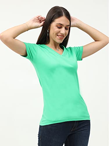 Image of FLEXIMAA Women's Cotton Plain V Neck Half Sleeve T-Shirt