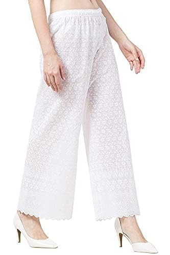 Women's Palazzo Pants Rayon Trousers Chikankari Embroidered Lace Trim Wide Leg Straight Fit Flared Palazzo for Girls & Women.-image-32