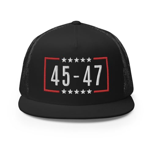 NG-45-47-Embroidered-Flat-Bill-Trucker-Hat-High-Crown-Adjustable-MAGA-Make-America-Great-Again-Trump-Cap