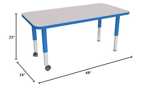 Image of Sprogs Adjustable Height Mobile Classroom Activity Table for Preschools, Rectangle Preschool Activity Table with Casters, 24 inchL x 48 inchW x 23 inchH, Gray /Blue