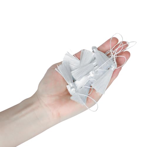 Image of 48Pcs Mini Bookmark Tassels Handmade Keychain Silky Tassel | (Whiten)3.75inch Tassel, Silky Floss Craft Tassel for Jewelry Making,Tags,DIY Accessory