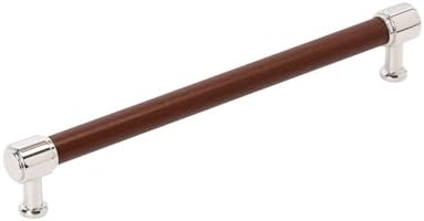 Signature Hardware 954067-12 Lazzara 12 Inch Center to Center Brown Leather Appliance Pull - Polished Nickel