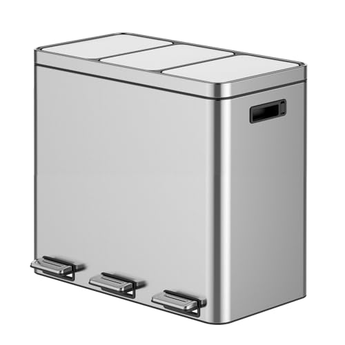 TROPOW 16 Gallon Stainless Steel Trash Can with 3 Separate