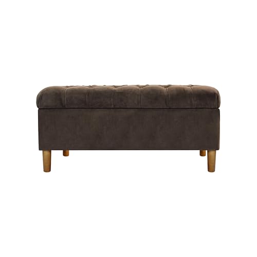 Image of HomePop 40 inch Ainsley Button Tufted Storage Bench - Chocolate Brown Velvet