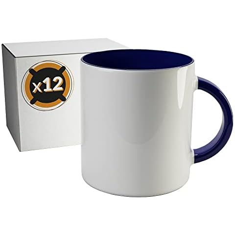 PixColor - 12 tazas de cerámica blanca con interior azul marino Cover