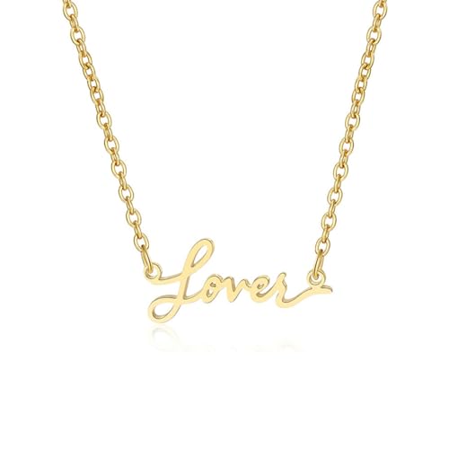 Wonlte Lover Necklace Gold FEARLESS All too well Singer Signature Necklaces for Women TS Music Inspired Necklace Gifts (Lover)