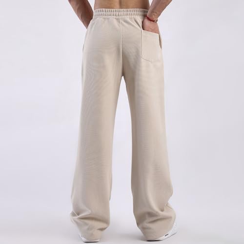 Mens Straight Trousers Pants Loose Fit with Elastic Waist Drawstring Outdoor Casual Pants4