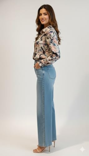 Image of Amazon Brand - INKAST Women Abstract Floral Printed Spread Collar Long Sleeves Casual Cami Shirt