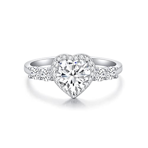 1-2/5 ct.tw. Heart Cut Halo Moissanite Engagement Ring for Women in 925 Sterling Silver/10k Gold/14k Gold/18k Gold, Free Engraving Name Ring