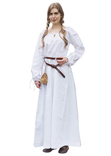 Battle-Merchant - Mittelalter Kleid Ana Damen - Wikinger Kostüm Langarm bodenlang Baumwolle - LARP Gewandung (Weiß, XXL)
