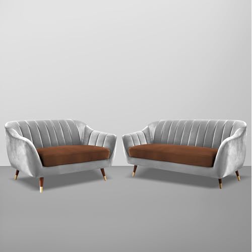 Image of Atticus 3+2 Seater Sofa Set for Living Room (Brown Grey Colour) Premium Fabric Sofa