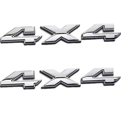 Image of 2X 4x4 Glossy Emblem 3D Zinc Alloy Chrome Decals Nameplate Fit 2019-2020 for Universal 1500 2500 3500 with All /SUV /Pickup Models (Silver)