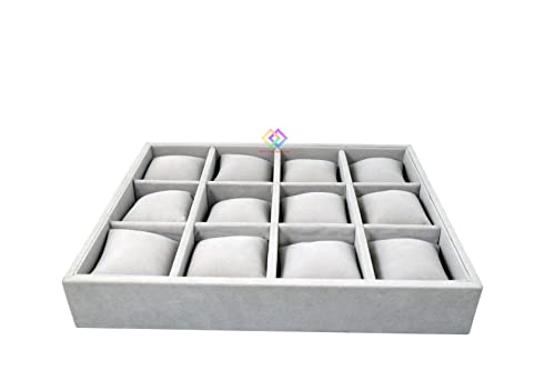 Image of 12 Watch Velvet Jewelry Drawer Organizer Tray Stackable Jewelry (Grey)