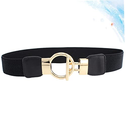 Wide Elastic Waist Belt for Women with Golden Round Buckle Stretch Cinch Waistband PU and Alloy Material Fashionable Black Decorative Accessory for Jeans Dresses Trousers3