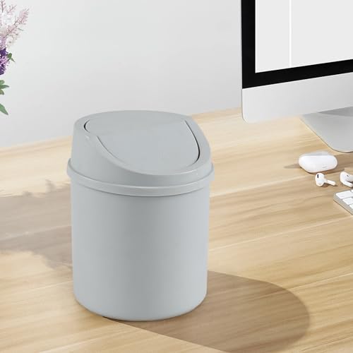 Image of Knifefish 0.5 Gallon Plastic Countertop Waste Bin with Swing Lid, Tiny Garbage Can, Mini Desktop Trash Can, Gray