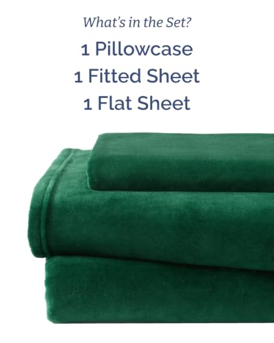 Image of Fleece Sheets Twin Size Set - 3-Piece Flannel Sheet Set - Forest Green