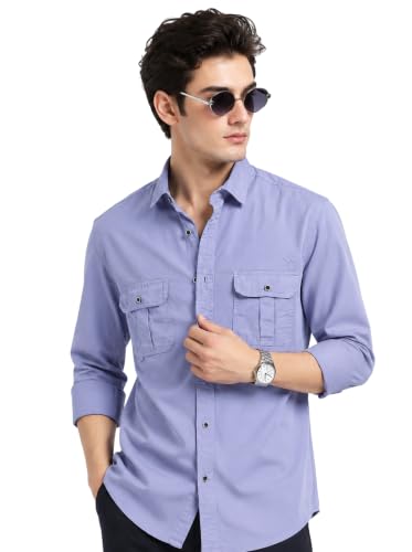 Image of FYLTR Men's Full Sleeve Overdyed Solid Shirt - Regular Fit | Full Sleeve | Double Pockets | Travel Shirts for Men | Casual Shirts for Men
