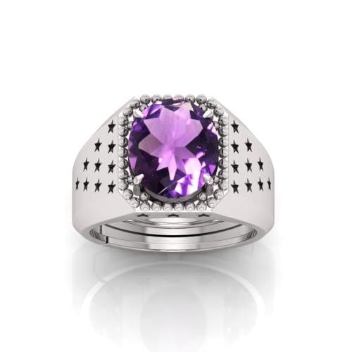 Bague réglable en plaqué argent et améthyste pour homme et femme