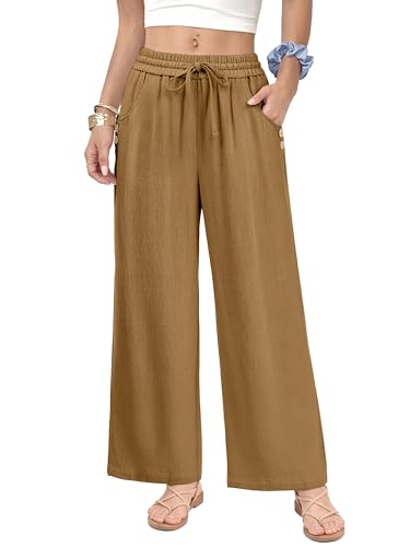 Image of KICZOY Women Flowy Pants Drawstring Waist Wide Leg Palazzo Beach Pants Loose Fit with Pockets