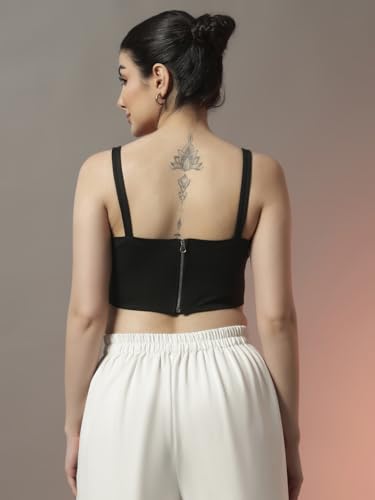 Image of Trend Arrest.ed Women's Stretchable Corset Style Crop Top | Square Neck Sleeveless Zipper Back Body-Hugging Fit | Casual